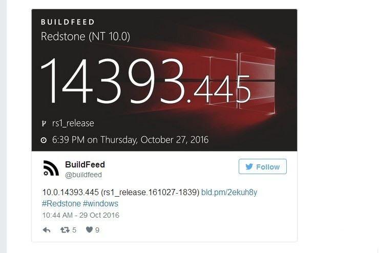 Win10 Mobile/PC累积更新14393.445正在微软内部测试