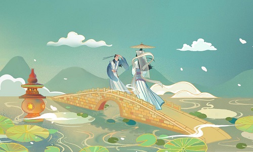 《白蛇传》的两位主角,两人在西湖断桥相遇结缘,而后一见钟情,喜结
