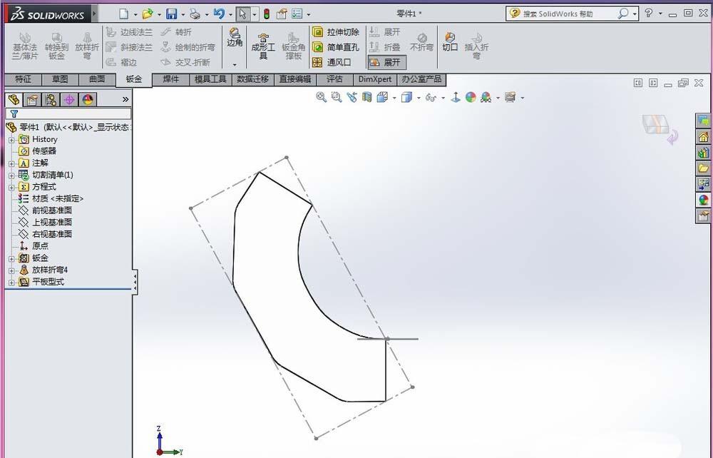 solidworks鈑金放樣折彎製作天圓地方接頭模型的教程