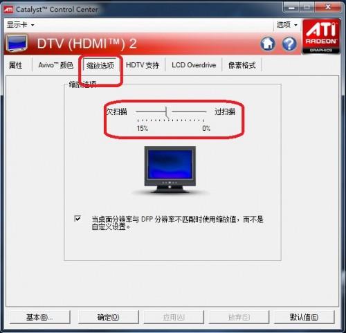 Ideapad Y460 Y560(ATI显卡)通过HDMI外接显示器无法全屏