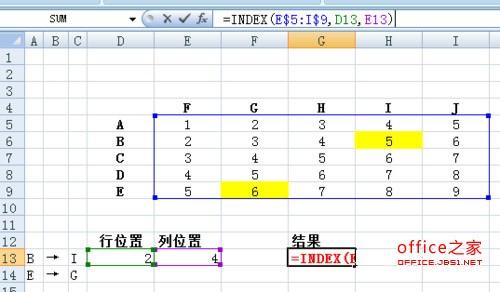 Excel2007表中如何快速查找特定行列交叉单元格