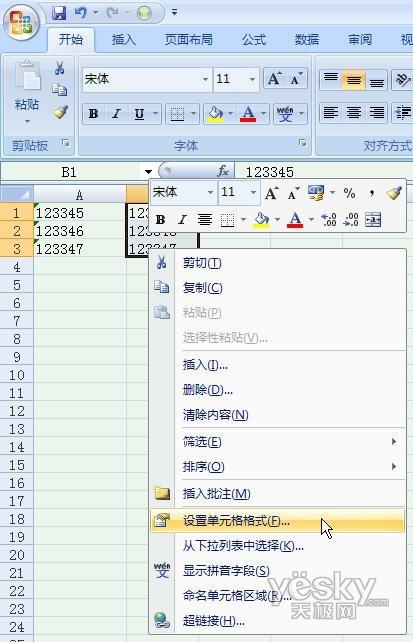 Excel2007中数字格式与文本格式的互转