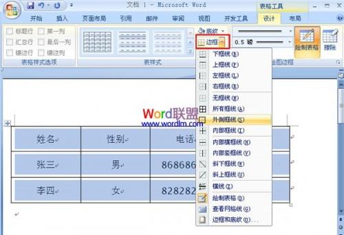 如何在Word2007中制作双线表格的详细图文步骤