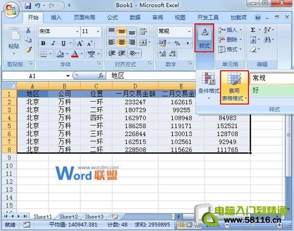 excel2003套用現成表格樣式的方法