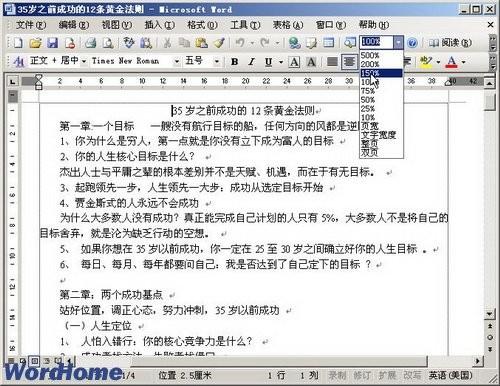 在Word2003文档窗口中改变显示比例