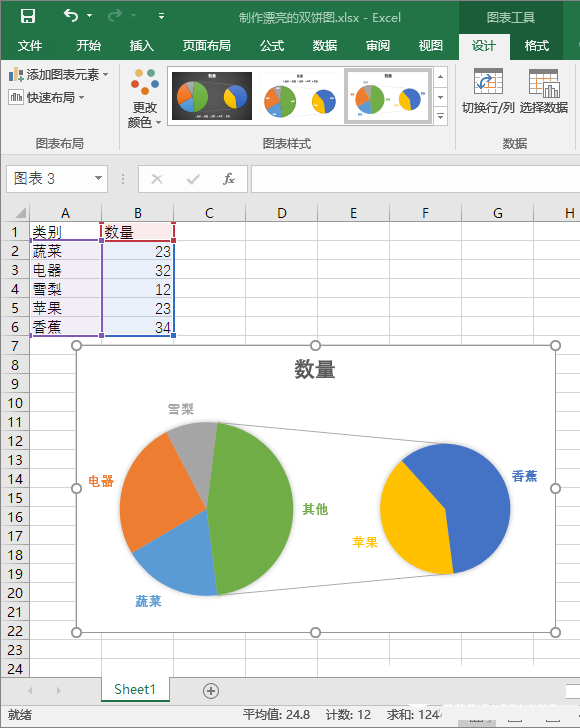Excel双饼图怎么做 将Excel数据弄成直观双饼图详细教程