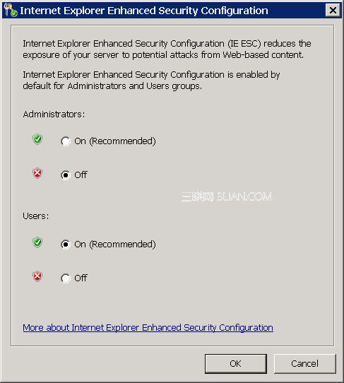 关闭IE的Enhanced Security Configuration功能