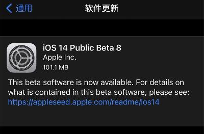 苹果iOS 14/iPadOS 14 开发者预览版 Beta 8 发布