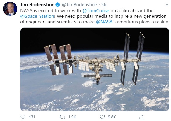 官宣！汤姆·克鲁斯与NASA合作：将赴太空拍摄电影