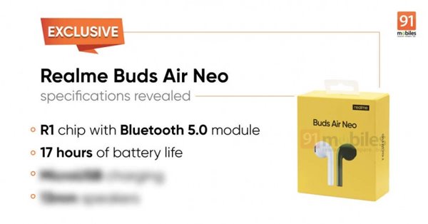 realme Buds Air Neo无线耳机曝光：17小时续航
