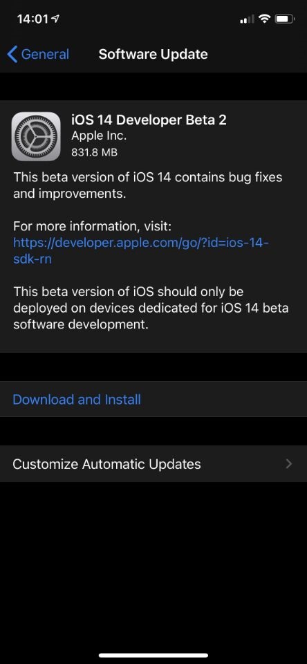 苹果 iOS 14/iPadOS 14 开发者预览版 Beta 2 推送（附描述文件下载）