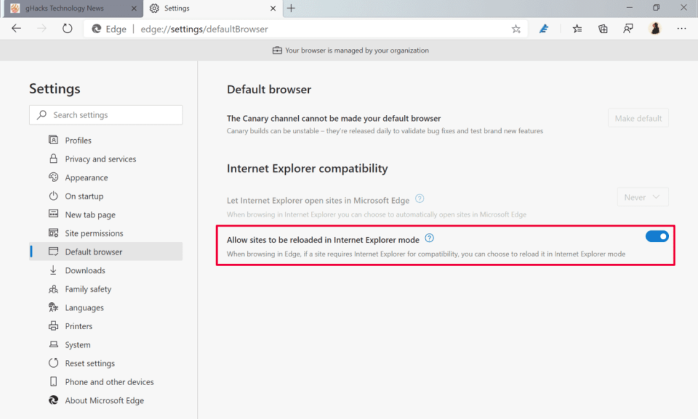 新版 Edge 为 Internet Explorer 模式添加专用选项