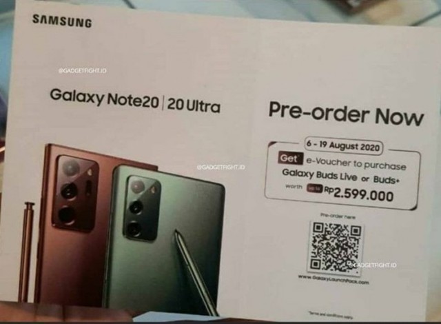 预购Galaxy Note 20/20 Ultra将赠送Galaxy Buds Live