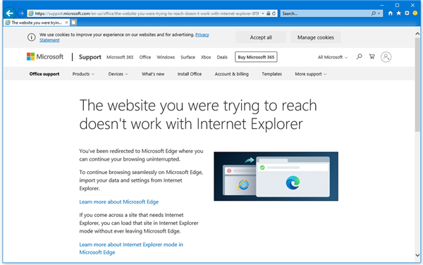 微软正在强制退休IE浏览器 众多知名网站被添加列表必须使用EDGE打开
