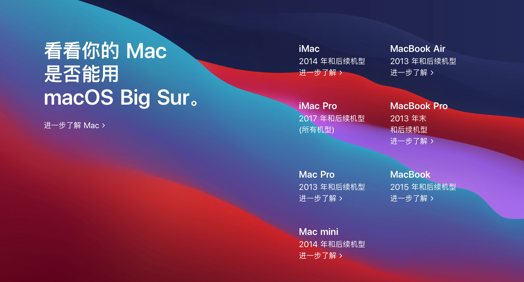 macOS Big Sur支持机型有哪些