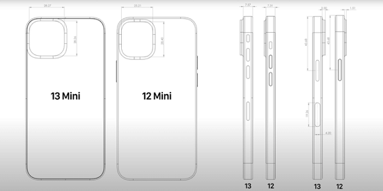 苹果iPhone 13 mini/Pro Max CAD 设计图曝光:摄像头尺寸比 iPhone 12 系列更大
