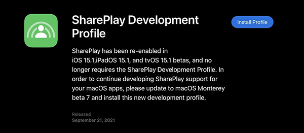 iOS 15.1 测试版新功能：同播共享（SharePlay）回归