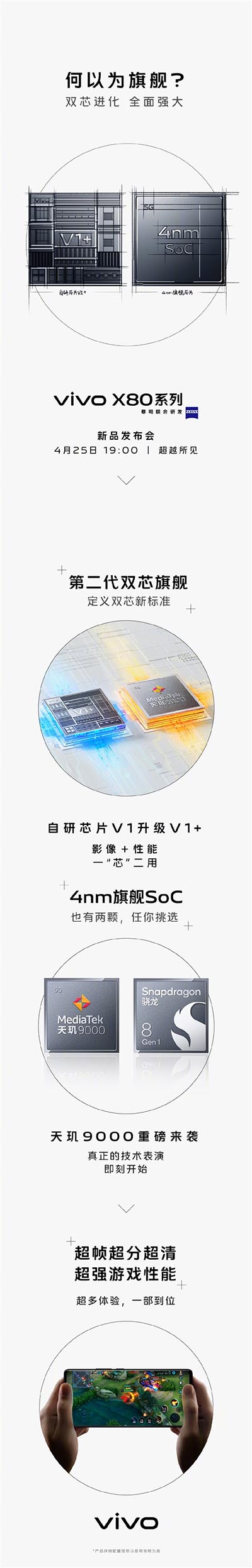 配备自研影像芯片V1+，vivo X80系列将于4月25日发布