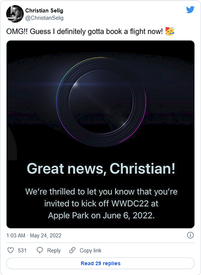 苹果再次邀请一批开发人员参加 WWDC22 全球开发者大会
