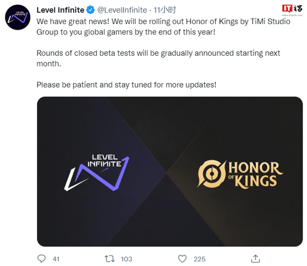 腾讯海外发行品牌 Level Infinite 宣布：《王者荣耀》国际版 7 月开测