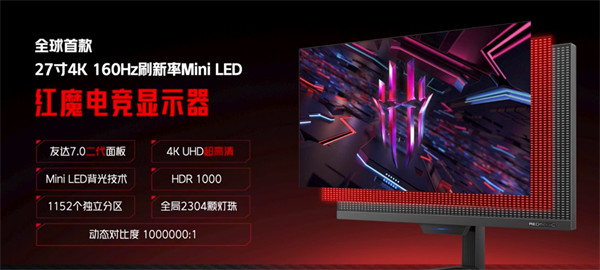 红魔宣布27 英寸 4K 160Hz MiniLED 电竞显示器全平台开售!首发4999起