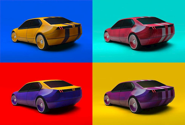 宝马展示全新概念车i Vision Dee，车身的不同部位可显示不同的颜色