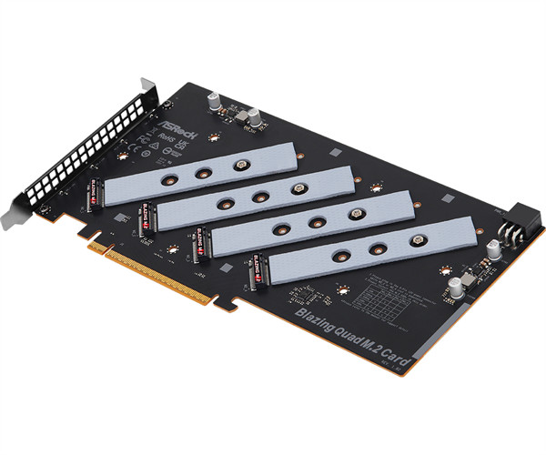 华擎为W790 主板推出 Blazing Quad PCIe 5.0 扩展卡，支持四个 M.2 SSD