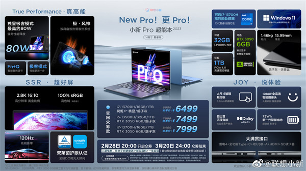 小新 Pro14 2023 酷睿版多款众筹特殊配置即将登场，可选 i7-13700H