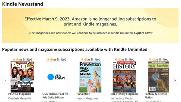 亚马逊宣布将于 2023 年 9 月 4 日停止 Kindle Newsstand 服务