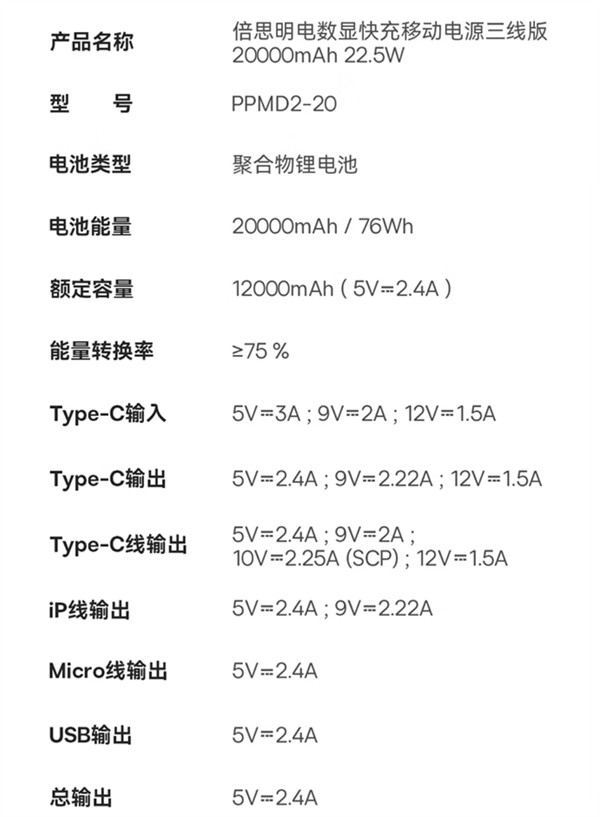 倍思推出自带三线充电宝，到手价 169 元