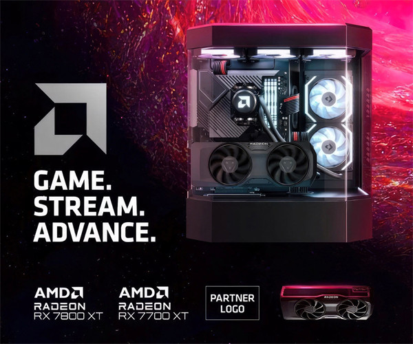 AMD  RX 7800 XT 和 RX 7700 XT 显卡预热信息，展示公版型号的设计