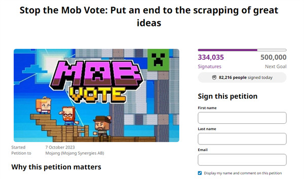 《我的世界》游戏超 33 万玩家希望终止 Mob Vote 投票活动