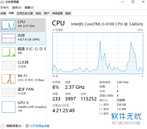 win10系统电脑中怎么查看cpu的使用情况
