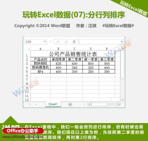 Excel中数据按行和按列排序的方法
