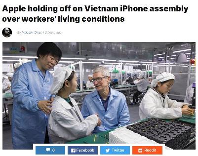 苹果因工人生活条件问题暂缓在越南组装iPhone