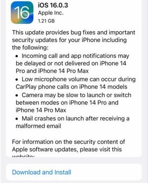 苹果更新iOS 16.0.3 主要针对iPhone 14系列用户 14必更新