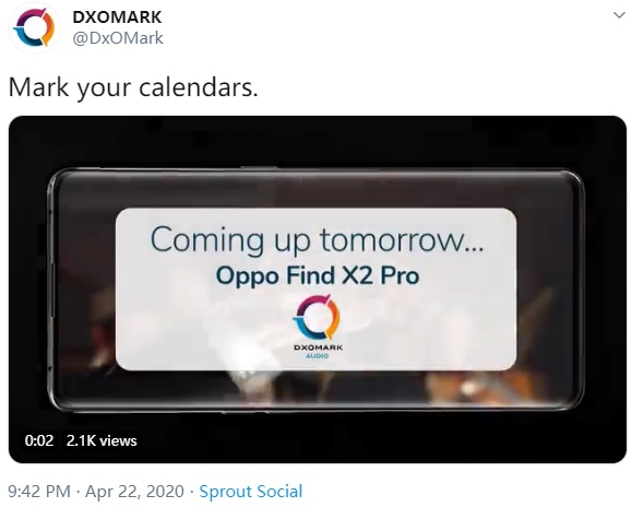 OPPO Find X2 Pro DxoMark音频得分今日公布