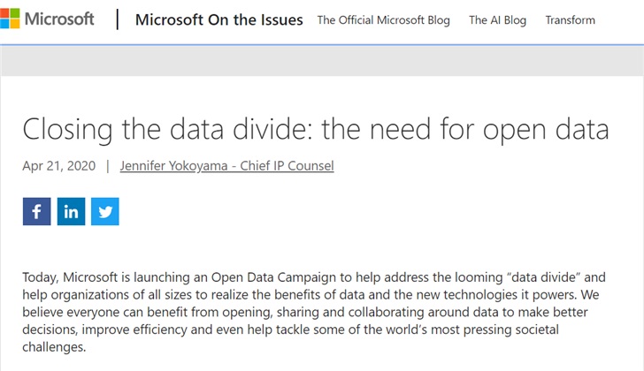 解决“数据鸿沟”：微软发起开放数据运动