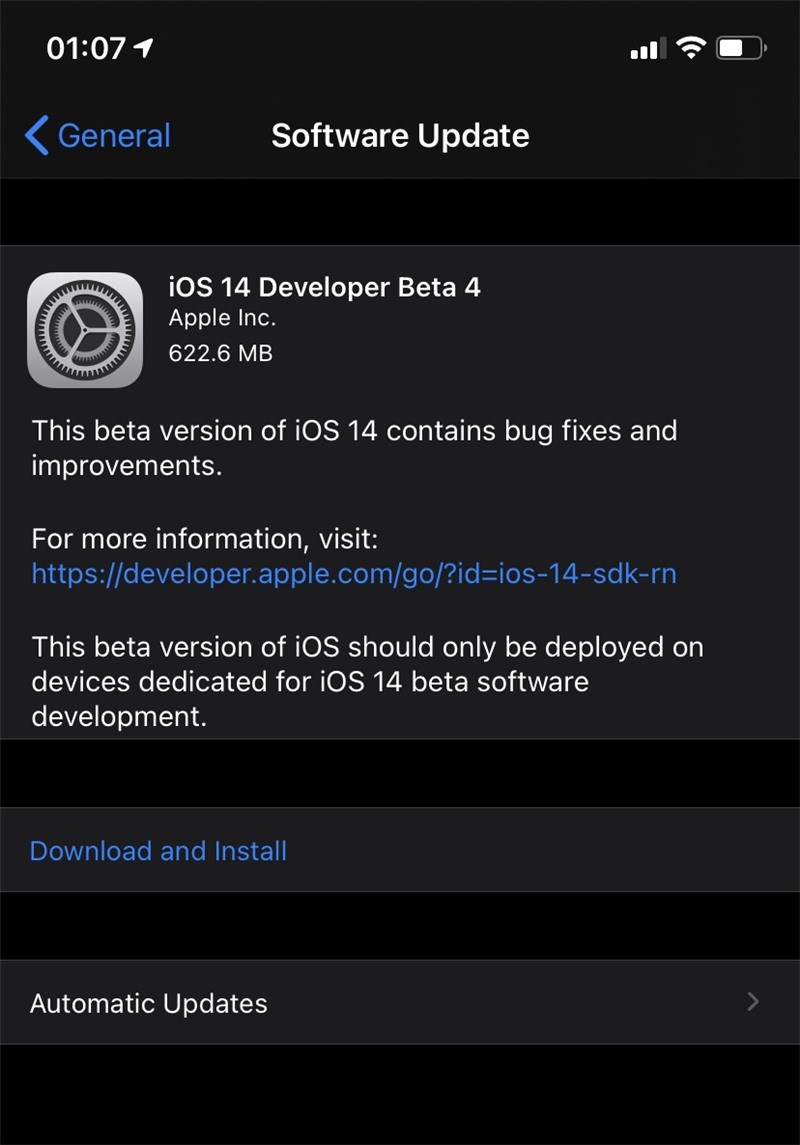 苹果 iOS 14/iPadOS 14 开发者预览版 Beta 4 发布