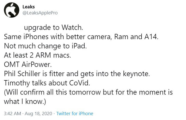 苹果iPhone 12 主题演讲细节曝光:两款基于 ARM 的新 Mac