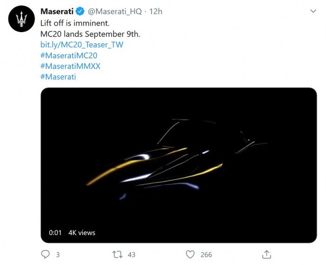 玛莎拉蒂发布新中置跑车MC20预告视频