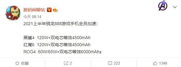 华硕ROG4参数曝光 6000mAh双电芯搭载骁龙888