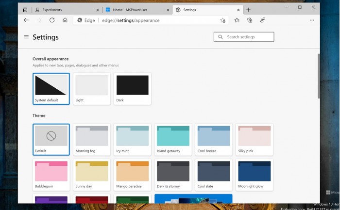 微软Edge浏览器正在获得全新颜色选择器和主题选项