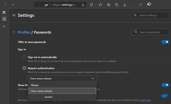 Edge安全新特性：自动填充密码前可进行强制认证