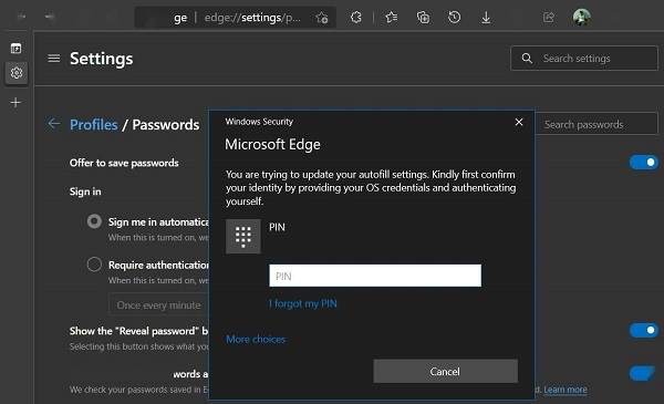 Edge安全新特性：自动填充密码前可进行强制认证