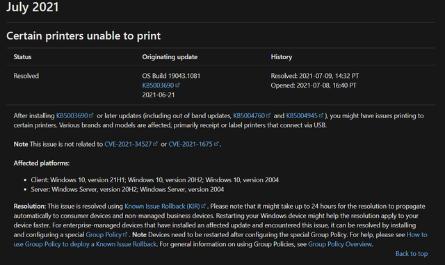 微软 Win10 KB5004945 更新后，带来打印机重大 Bug：已紧急修复