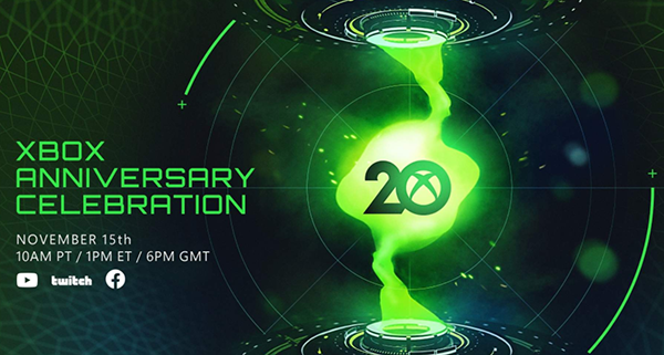 微软将在11月16日举行Xbox 20周年直播庆典，带来彩色徽章