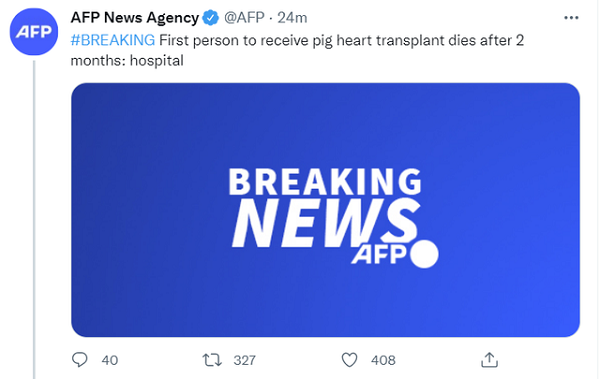 全球首例接受猪心脏移植患者去世，术后两个月死亡