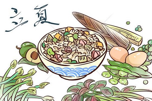 民间有吃立夏饭的习俗，用五种颜色的豆类与米同蒸，寓意