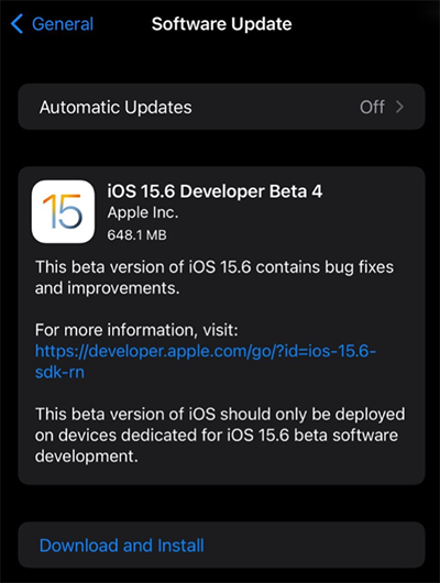 苹果iOS 15.6开发者预览版Beta 4发布：修复Bug和提升性能